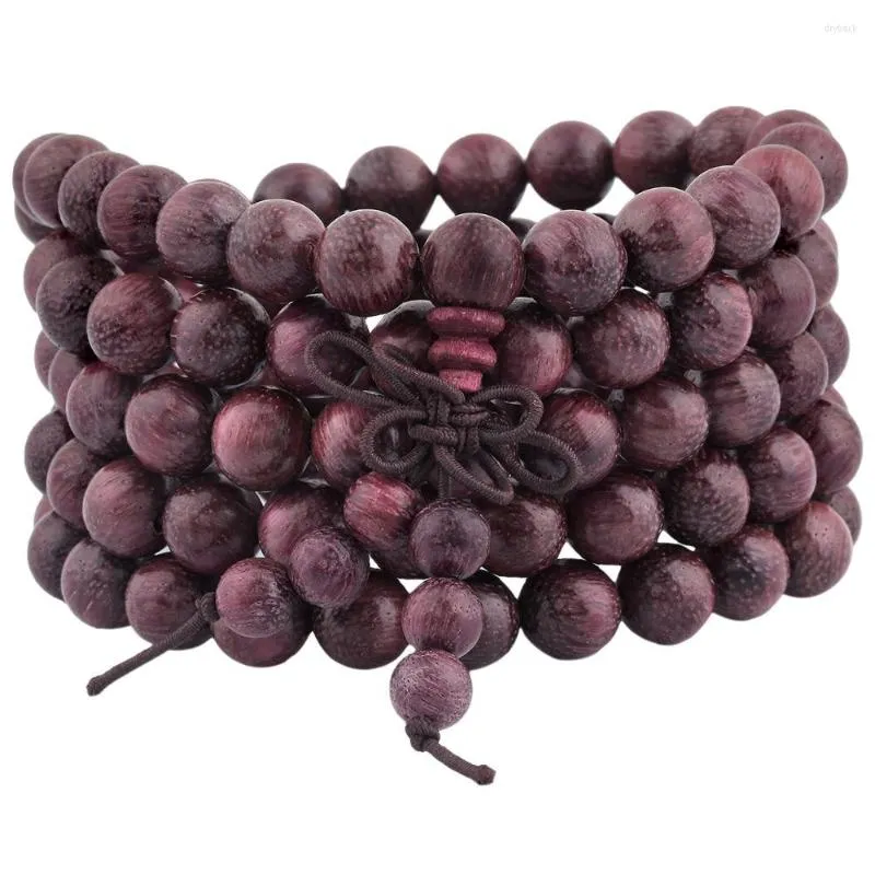 Strand Sunyik 8mm Violet Wood Multilayer Armband 108 Pärlor Tibetansk buddhism Meditation Bön MALA Beaded Halsbandsmycken