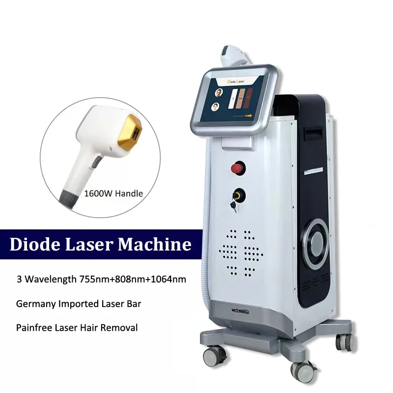 Machine laser à diode haute puissance 808nm 755nm 1064nm pour traitement d'épilation homme femme sur la zone bikini triple longueur d'onde avec livraison de fibres