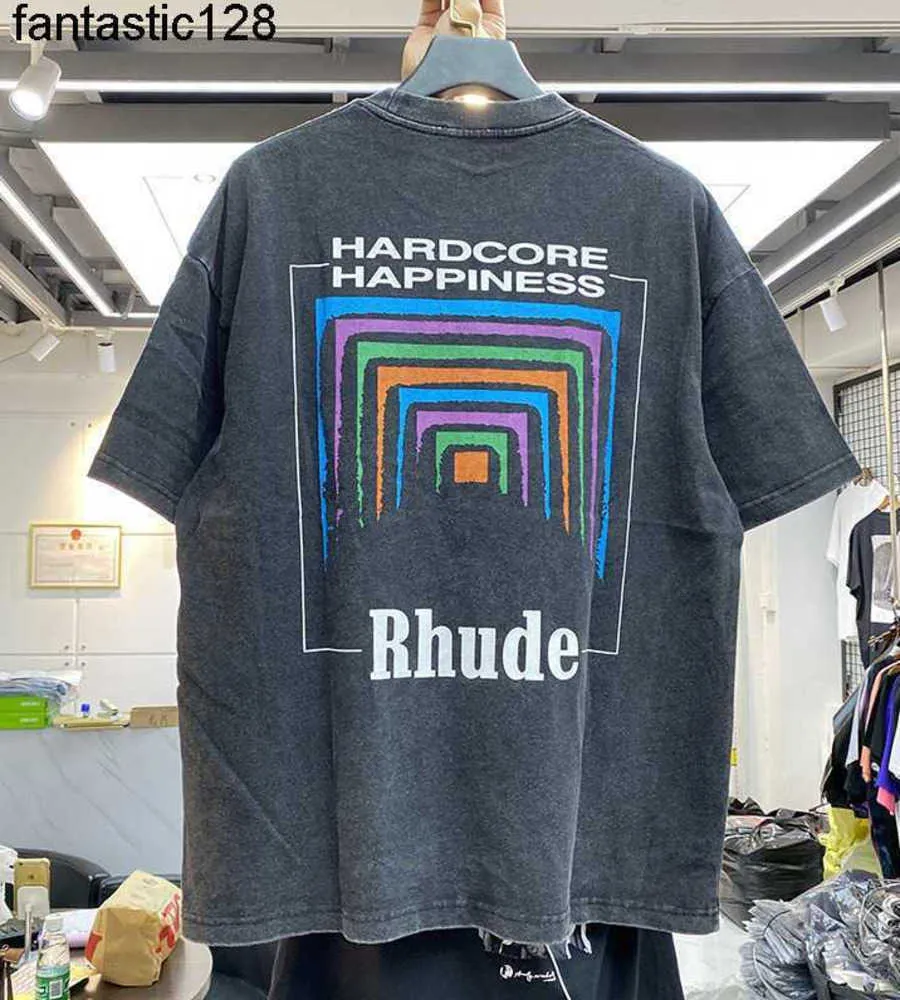 Designer heren t-shirts mannen vrouwen vintage zware stof rhude tee enigszins losse tops multolor mooie gewassen rhude t-shirt