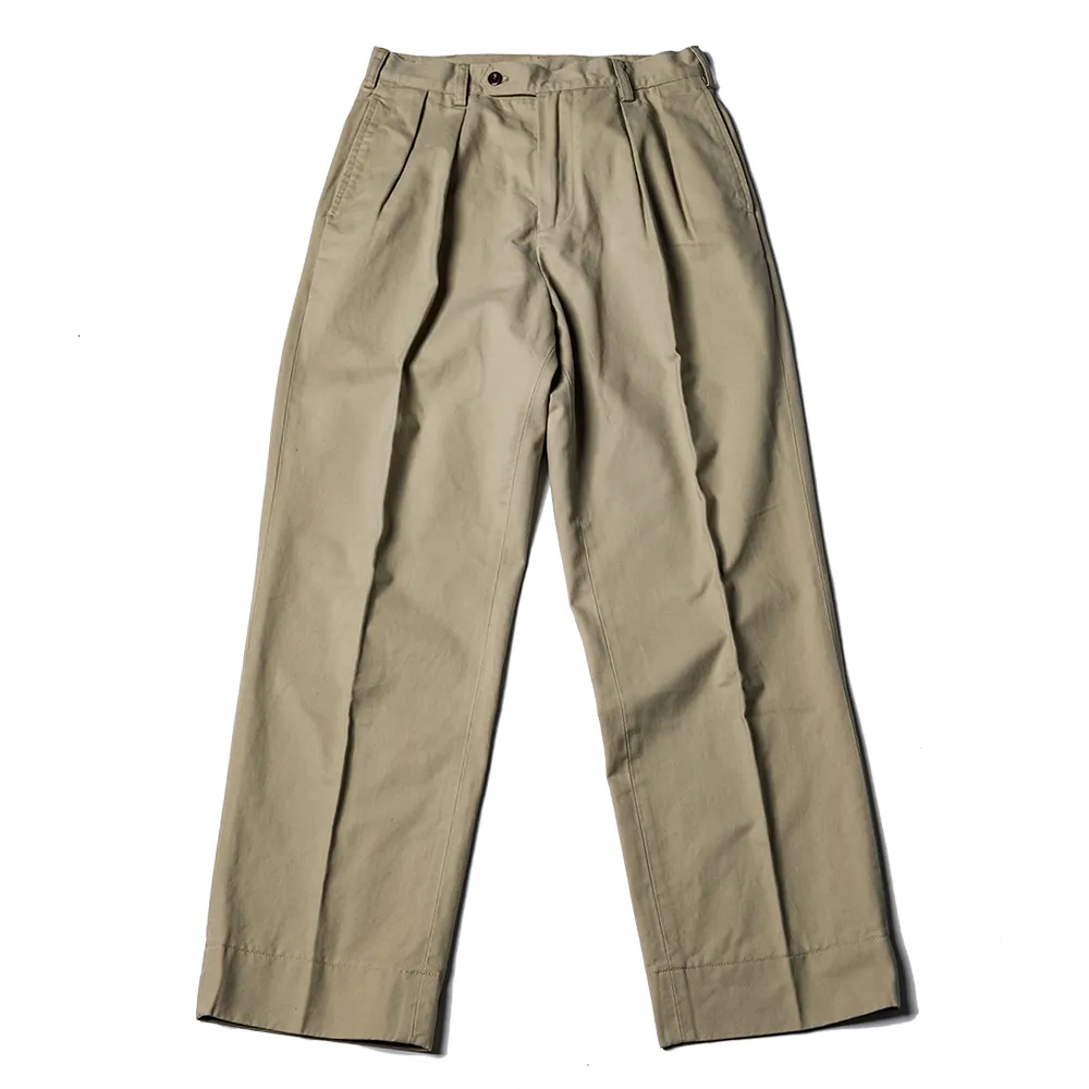 Мужские брюки NON STOCK повседневные свободные брюки прямого кроя с двойными складками цвета хаки 230323