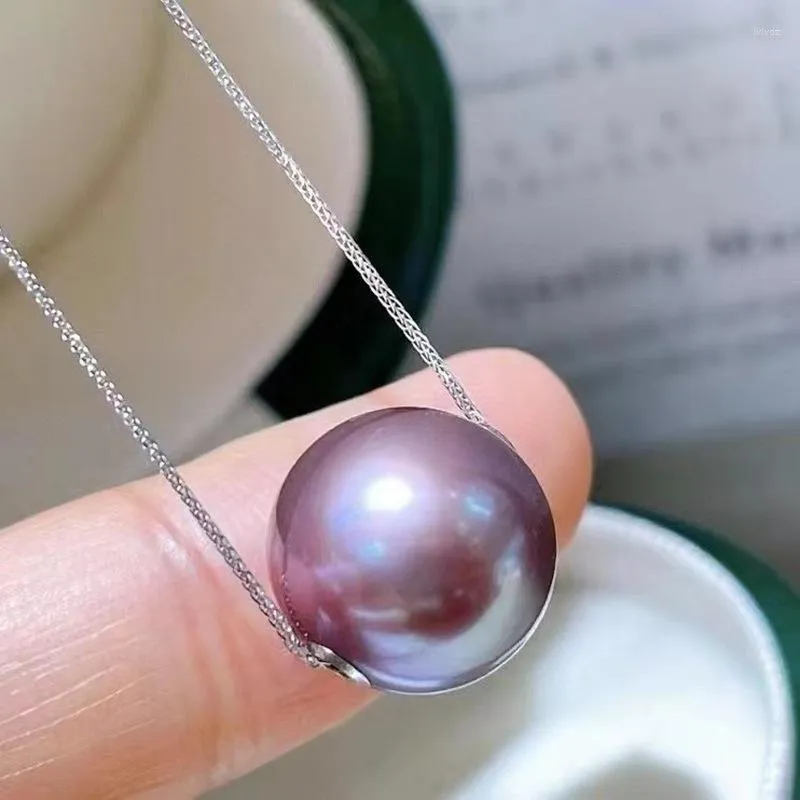 Chaînes Naturel Charme 12-13mm Mer Véritable Pendentif Rond Violet Pour Femmes Pendentifs