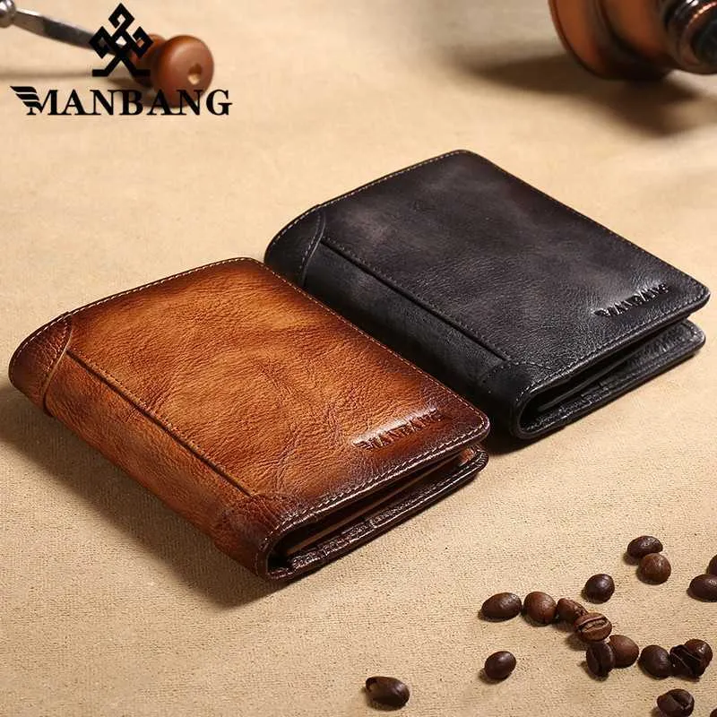 Wallets Manbang Men's Wallets RFID Genuine Leather Trifold Wallets For Men with ID Window and Holder Z0323