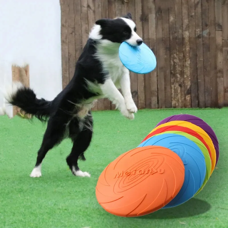 Jouets à mâcher pour animaux de compagnie jeu en Silicone Frisbeed jouet pour chien disques volants entraînement jouets interactifs fournitures pour animaux de compagnie disque volant 15 cm