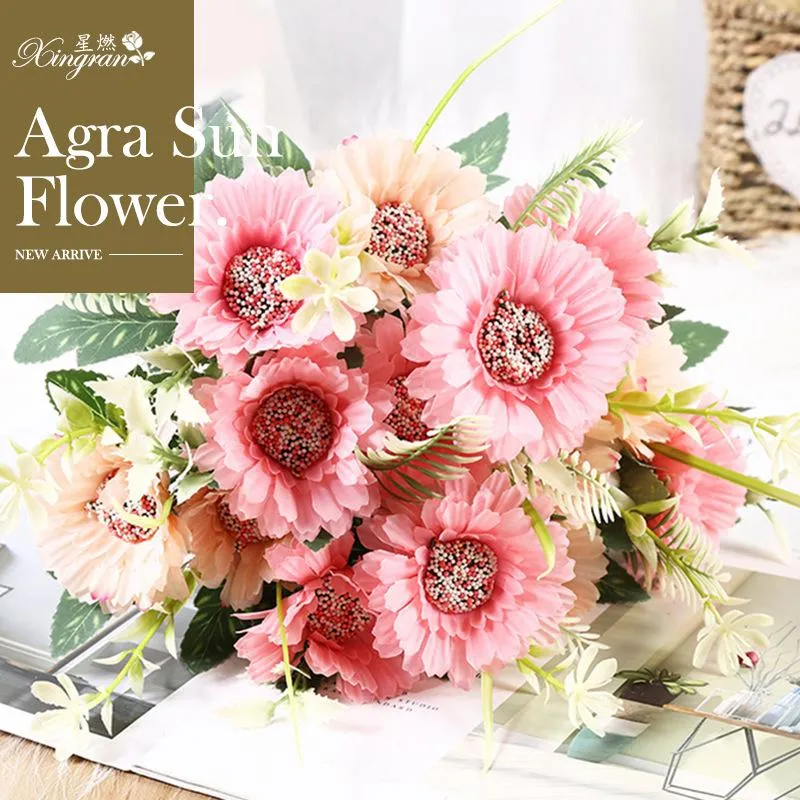 Decoratieve bloemen kransen 7 kop agra zonnebloem single tak huisdecoratie Afrikaanse chrysanthemum plantensimulatie