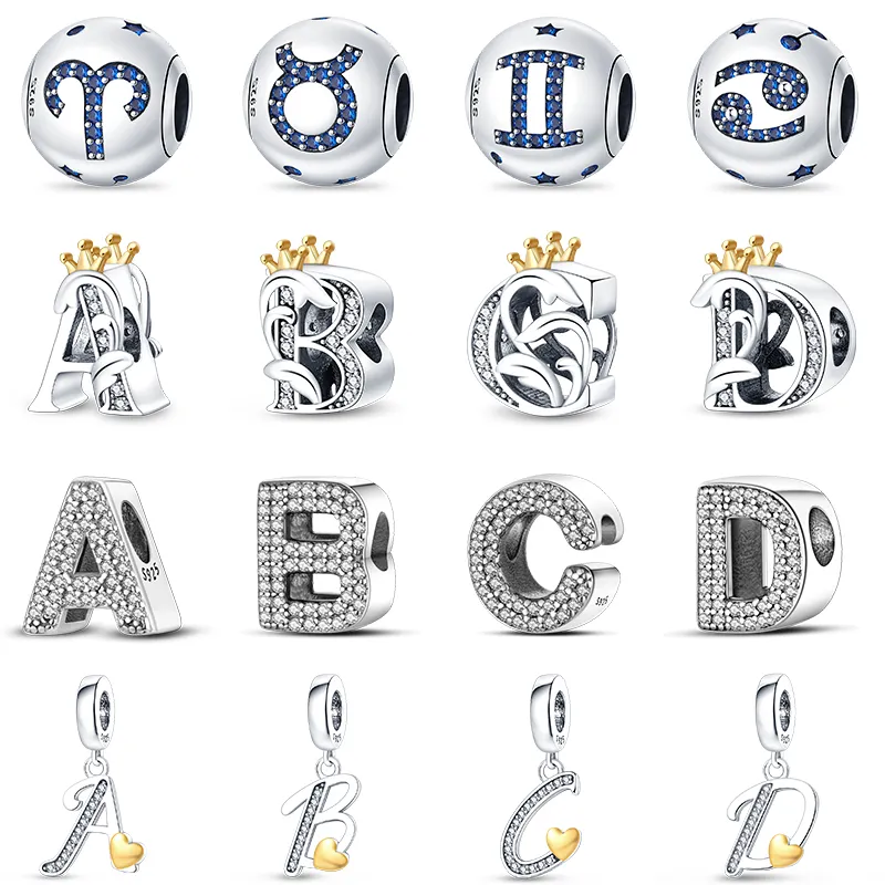 Novo popular 100 % 925 Sterling Silver Multi-Haped Letters ingles A-Z Charm Beds Adequado para Jóias Femininas de Bracelete Original da Pandora