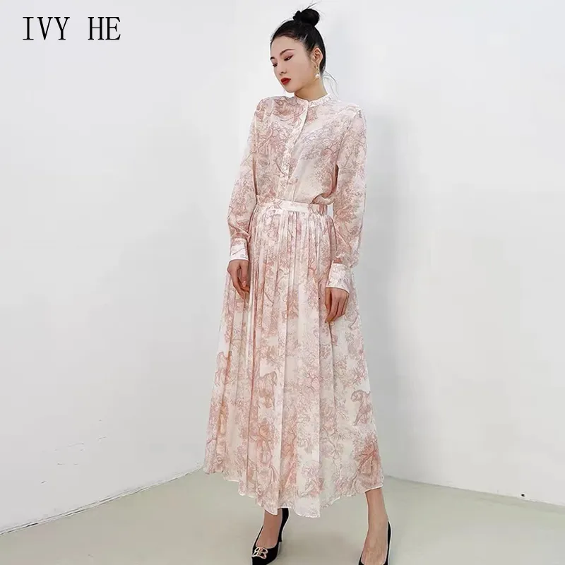 Dwuczęściowa sukienka Ivy HE Designer Vintage Dress Suit damska moda w dżungli nadruk luźne top midi spódnica letnia sukienka za Traf 230323