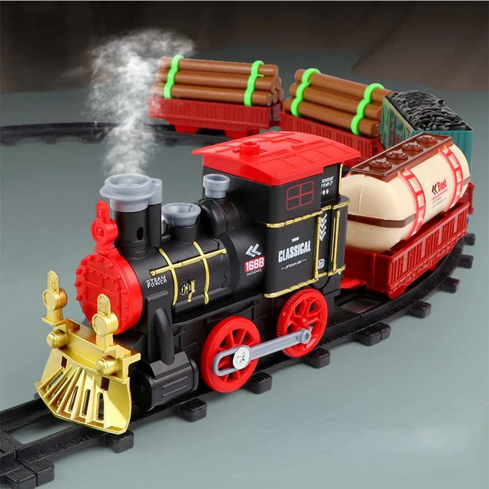 Christmas Electric Rc Track Rail Car Train Toy With Smoke Simulation Classical Model Railway Set