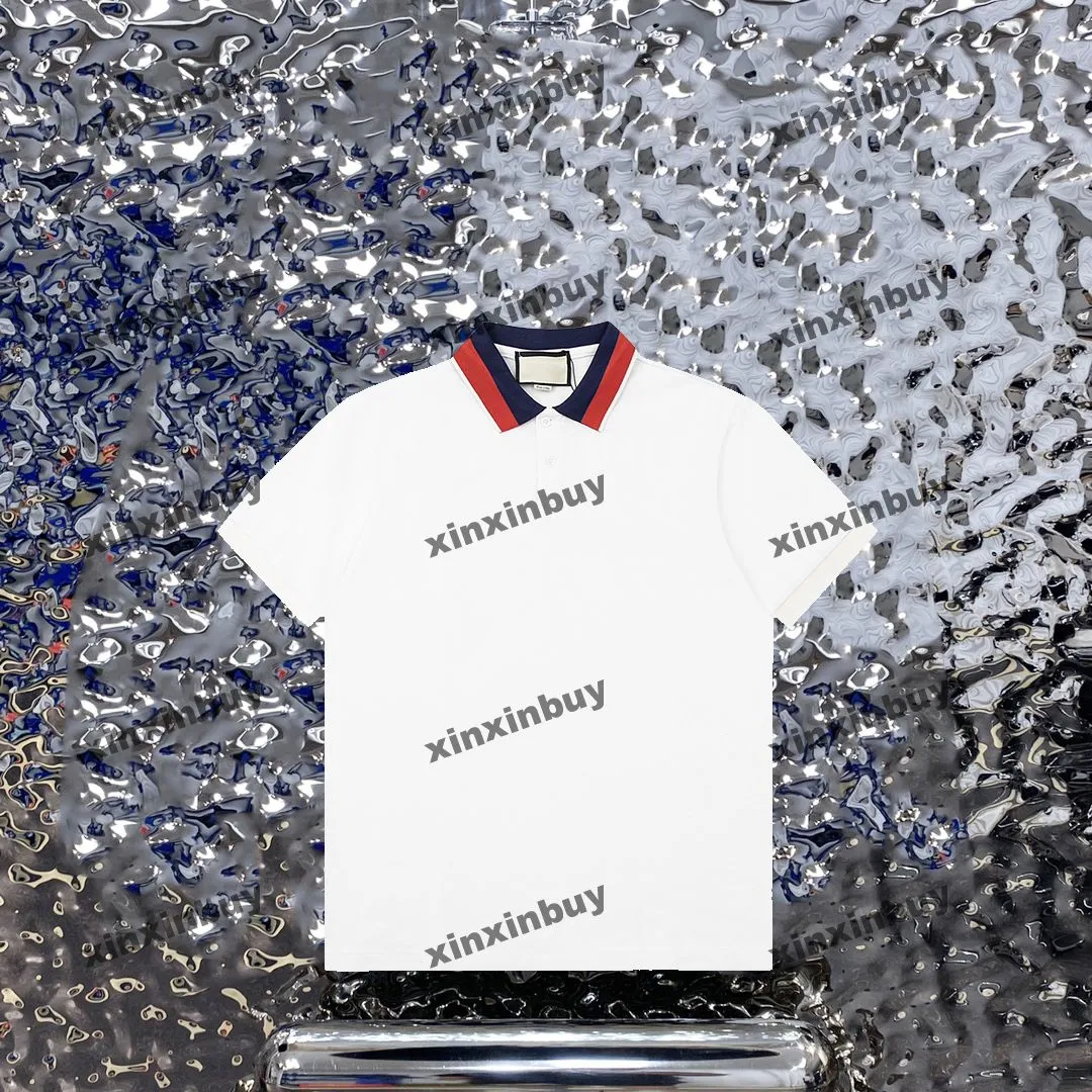 Xinxinbuy hombres diseñador camiseta camiseta 23ss cuello jacquard letra manga corta algodón mujeres negro blanco azul rojo S-2XL
