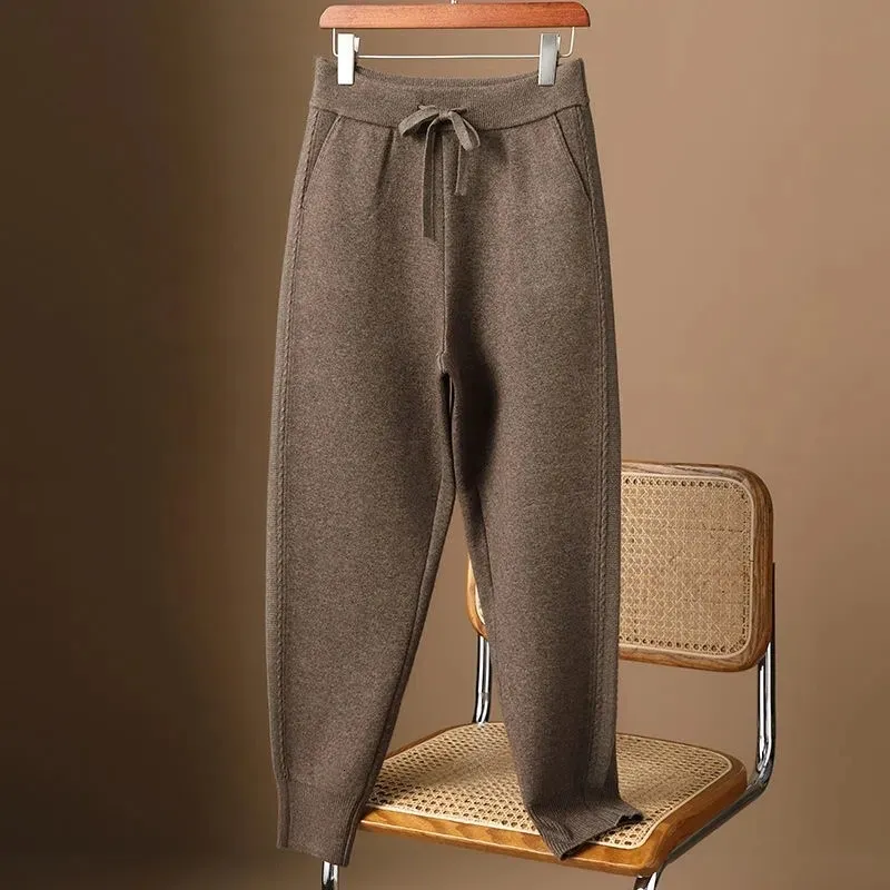 Spodnie damskie Capris jesienne zima grubość dzianiny spodnie haremowe kobiety stały kolor zewnętrzny noszenie dresowe spodni tatusia spodni wysokiej jakości spodnie 230323