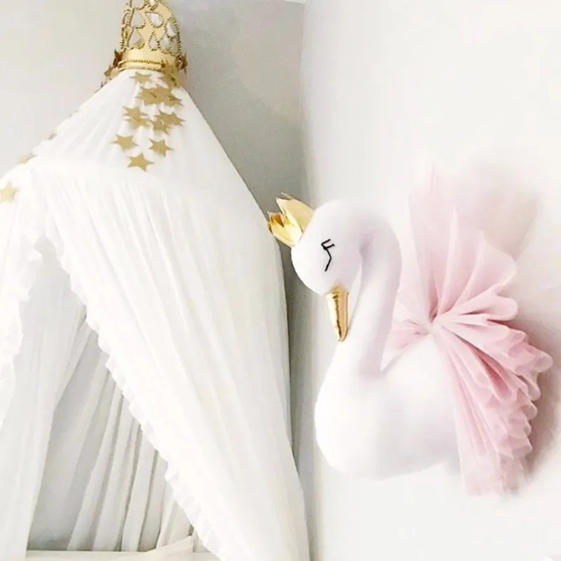 Wall Decor Cute Golden Crown Swan Wall Decor Doll Pink Princess Flamingo soft Stuffed Toy Animal Head Wall Hanging for Kids Room Baby Gift 230323