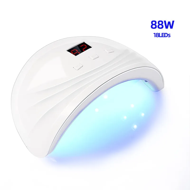 Nail Dryers 88W LED Lamp Nail Dryer Pink 30/60/90 Timing 18 LEDs UV Ice Lamp For Drying Gel Polish Timer Auto Sensor Manicure Tools 230323