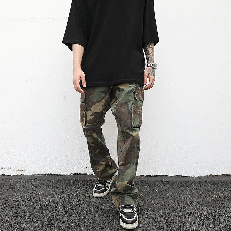 Men s Pants Streetwear Mens Hip Hop Camouflage Flare Fashionable Camo Cargo Male Slim Fit Trouser All match 230322
