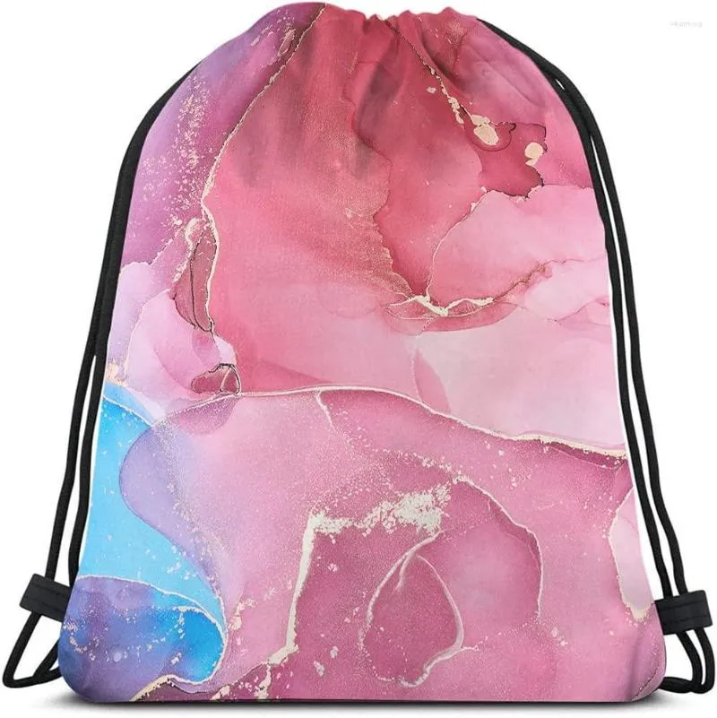 Bolsas de compras Mábulos de mármore Backpack Back abstrato acrílico Nature Artwork Artwork Texture Golden Swirl Dye Art Sport Gym