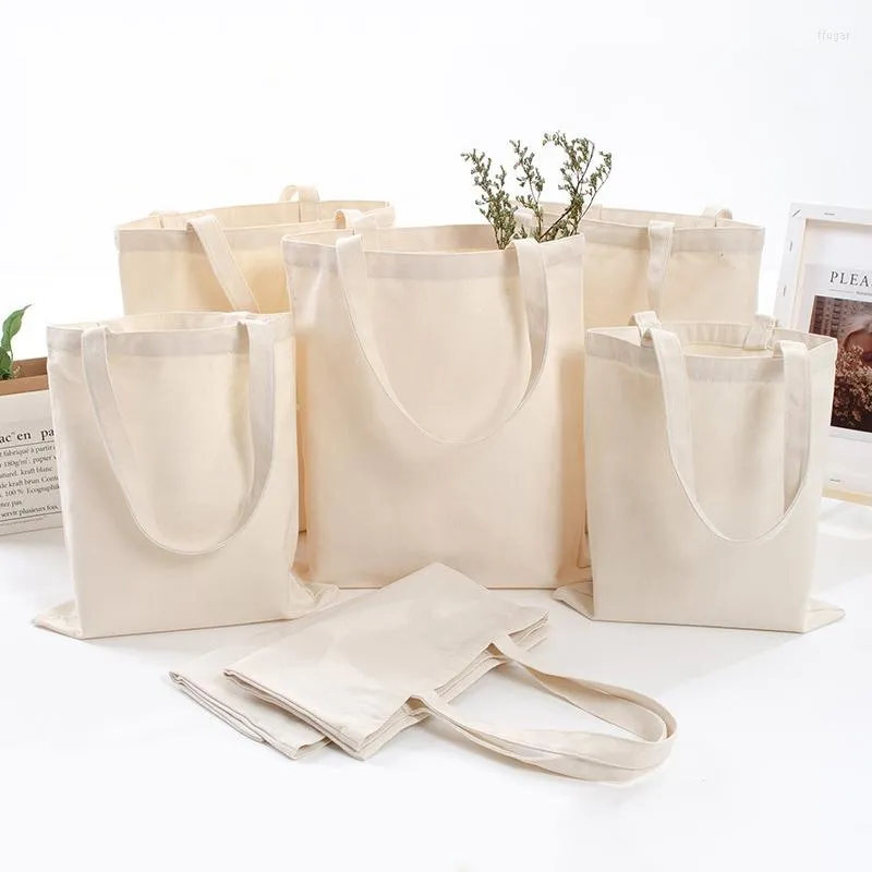 Förvaringspåsar Eco Cotton Shopping återanvändbar tygväska handväska vikbar axel tyg för marknaden