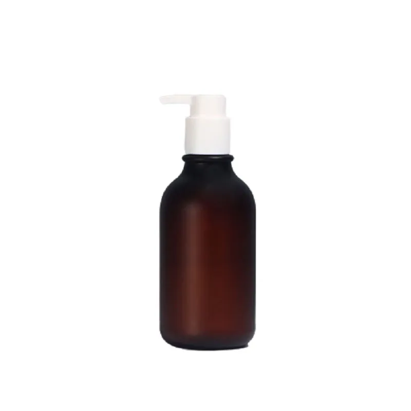 Bottiglia di plastica Pompa pressa lozione bianca Spalla tonda PET Frost Brown Black White Bottiglie Contenitore imballaggio cosmetico riutilizzabile gel doccia