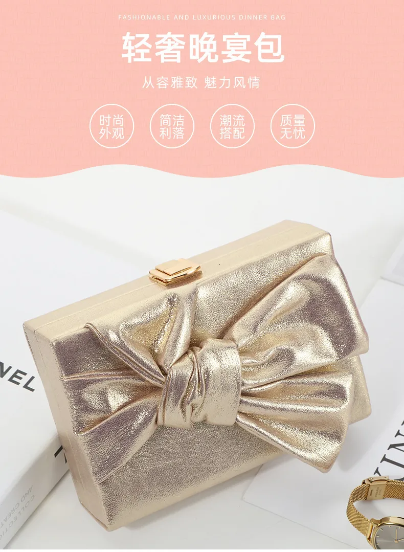 Evening Bags Women Bow Evening Bags Leather Wedding Banquet Clutch Purse Mini Clutch Bags Gold Chain Bags Drop 230323 From 22 25 DHgate