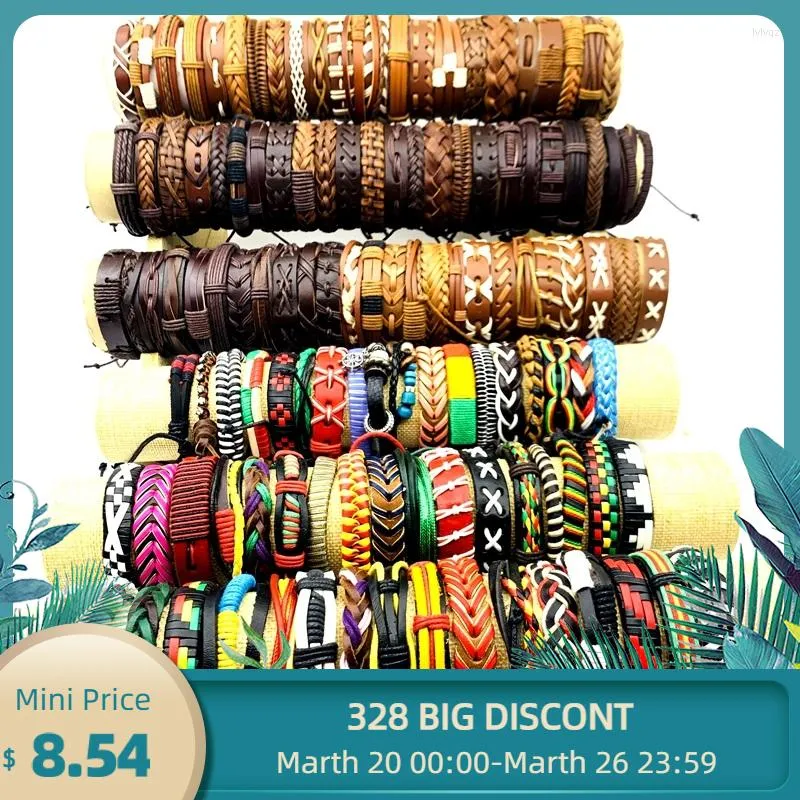 Bangle Wholesale 20/30/50/100/200pcs Vintage Leather Bracelets For Men Women Handmade Cuff Fashion Jewelry Party Gift Mix Lot Resizable