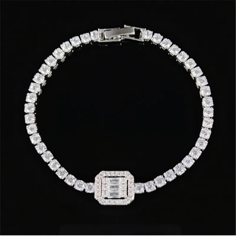 Charm AAAAA Zircon Bracelet Silver Color Party Engagement Bracelet Bangle for Women Men Trendy Wedding jewelry Gift