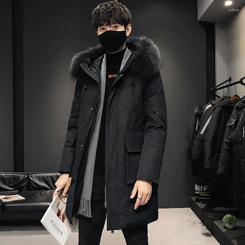 Men's Down In 2023 Winter Jacket Long Hooded Heavy Hair Collar Men Leisure With Thick White Duck Coat To Keep Warm
