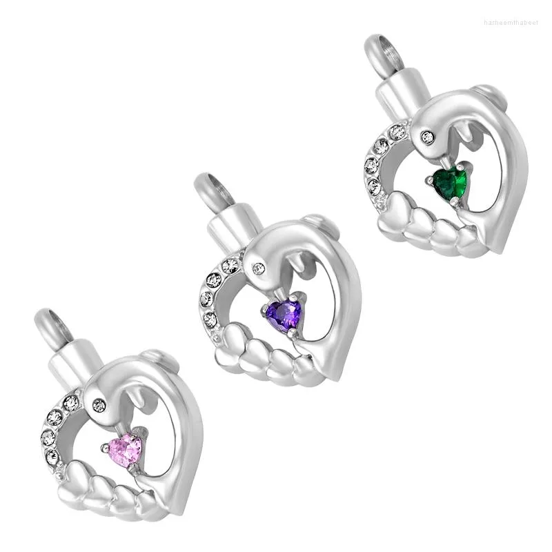 Pendant Necklaces IJD9625 Hold Crystal Dolphin In My Heart Stainless Steel Cremation Urn Memorial Ashes Jewelry For Pet