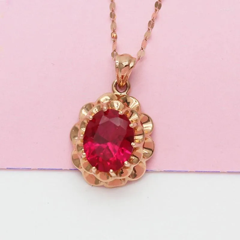 Łańcuchy moda 585 Purple złoty Inkrustowany Ruby Flower wisiorek 14K Rose Splated Class