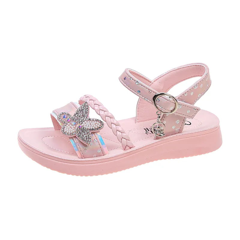 Primeiros Walkers Girls Sandals 2023 Summer Sweet Princess Kids Fashion Solid Children Pu S Flower Shine Party Shoes 230323