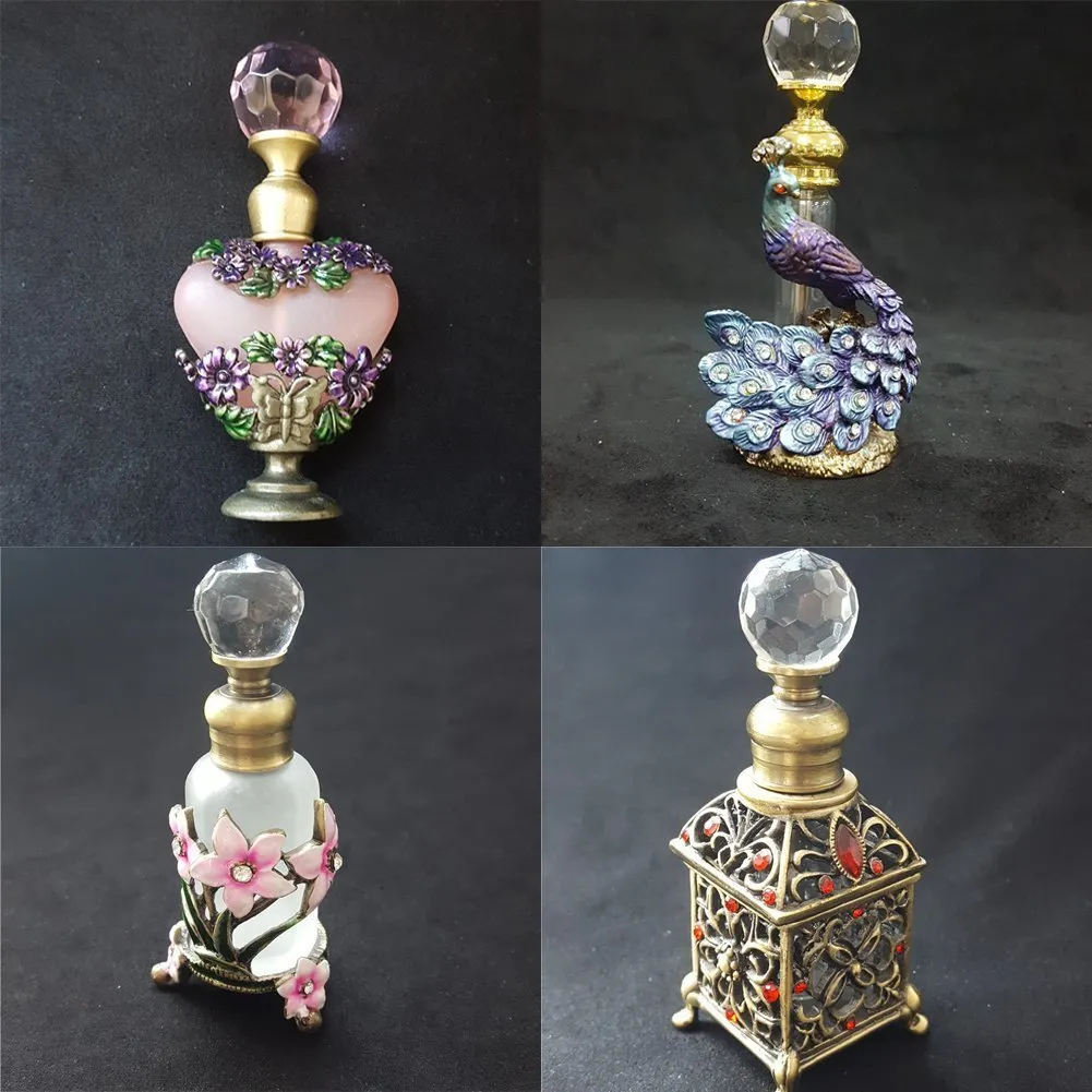 Perfume Bottle Ancient Arab Empty Perfume Bottle Antique Crystal Metal Bottle Dripper Home Decor Lady's Party Gift 230323