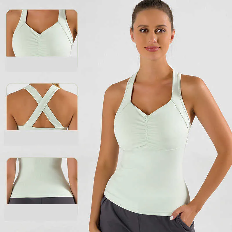 Camisoles Tanks Plus Size S2XL Women Yoga v Elastic Breaable Quidry Gym v Wi Wi Wi Removable Bra Fitness Running Training Sport Tank Top Z0322