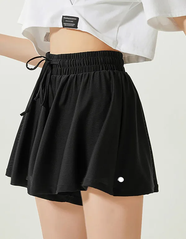 Womens lu Shorts Sport Yoga Skirts Running Shorts Solid Color Gril lululies lemenly Tennis Skirt Anti Exposure Fitness Short Skirt LL765