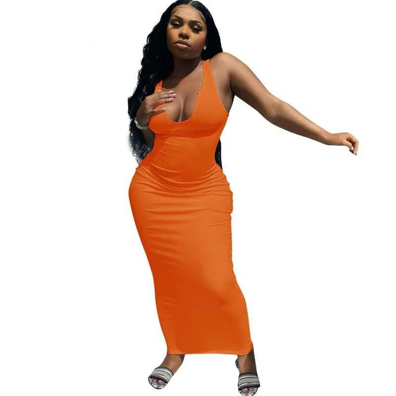 Disenadores 3XL Mujeres Vestidos Largos Sexy Sin Mangas Con Cuello En U Vestido Ajustado Club Falda Elastica Flaca Tallas Grandes Ropa Para Mujer De 8 45 DHgate