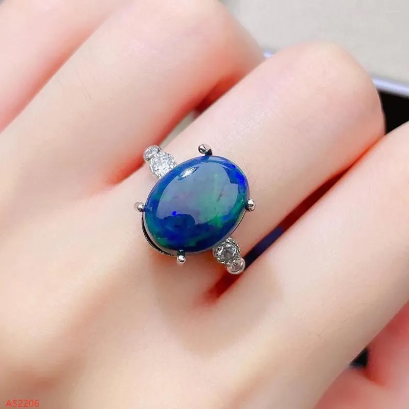 Klusterringar fina smycken 925 sterling silver naturlig svart opal stor ädelsten kvinnor ring gifte sig engagerad fest tjej gåva