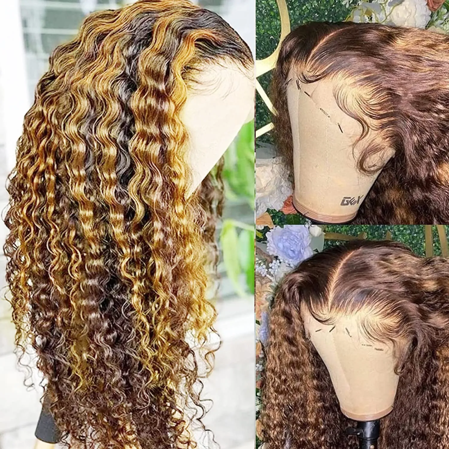 Honey Blonde Ombre Deep Wave Lace Front Wig - 4/27 