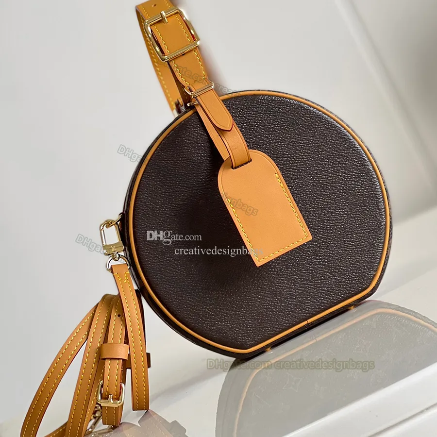 Mode kvinnor axelväskor conic hattlåda tote plånbok original cowhide trim canvas designer crossbody bag avtagbar justerbar axelrem med ruta 17.5 cm L081