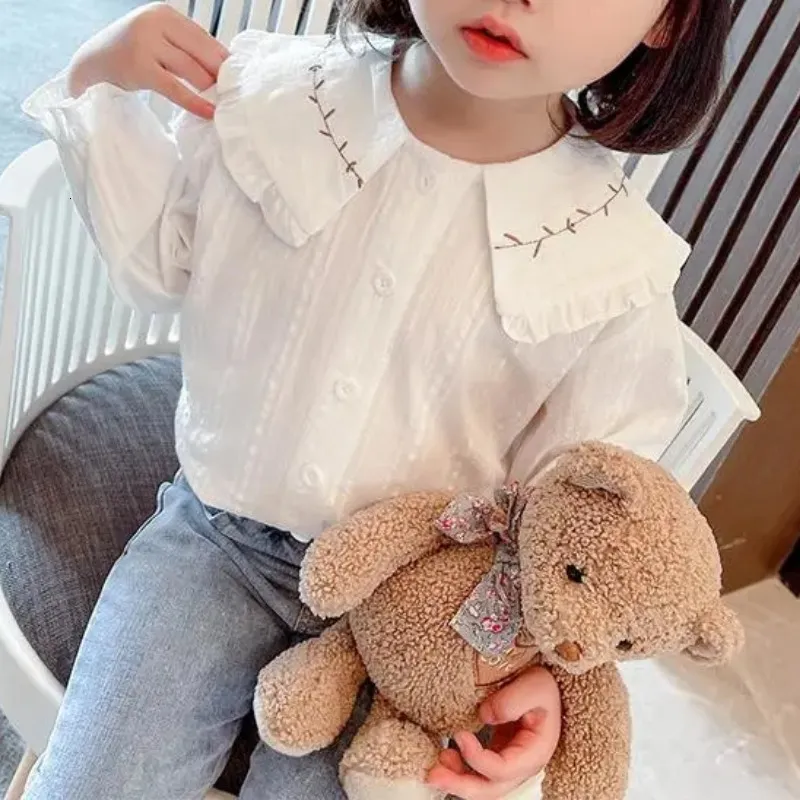 Kids Shirts Girls Shirts Kids Clothes Girls 1-12 Girl Top Lace Ruffles 10 12t Fall Kids Cotton Blouse School Outfit Teen Girl White Shirts 230323