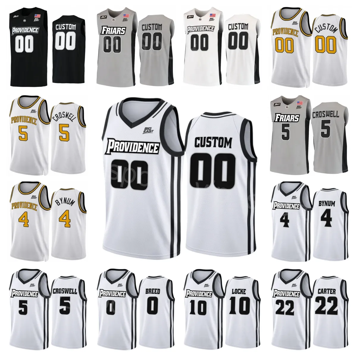 College Basketball 10 Noah Locke Jersey Providence Friars 4 Jared Bynum 0 Alyn Breed 23 Bryce Hopkins 5 Ed Croswell 22 Devin Carter Zwart Wit Grijs Universiteit