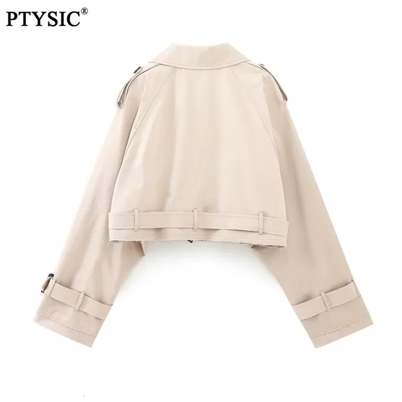 PTYSIC Vintage Oversized Cropped Cropped Trench Coat For