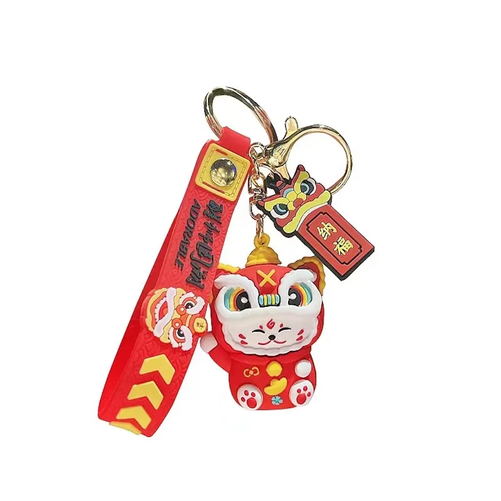 2023 Bomboniere portachiavi stile cinese Fortune Cat Car doll Cute Key Pendant Rope Bag Hanging Decoration Materiale in gomma