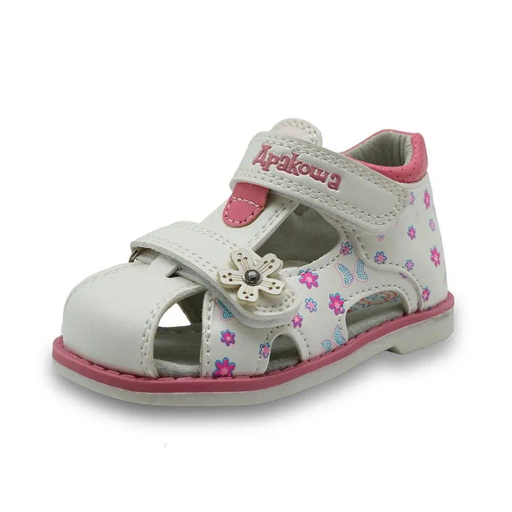 Sandálias de verão crianças para meninas Pu couro floral princesa ortopédica Sapatos de dedo do pé fechado infantil 230322