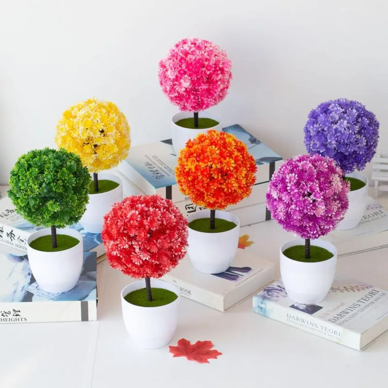 Decorative Flowers Artificial Grass Ball Small Tree Plants Bonsai Christmas Home Garden Living Room Decoration Fake DIY Flower Arrangement