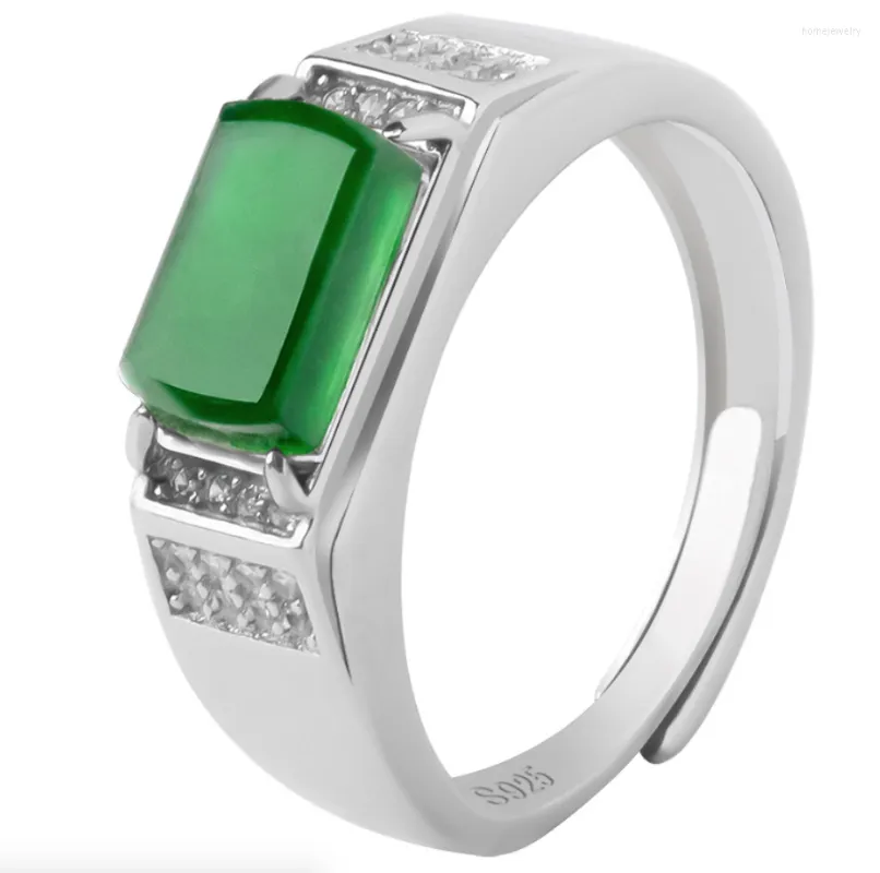 Cluster Rings S925 Silver Natural Jade Green Saddle Ring Jadeite Fashion Jewelry Justerable For Men Women Gifts Drop
