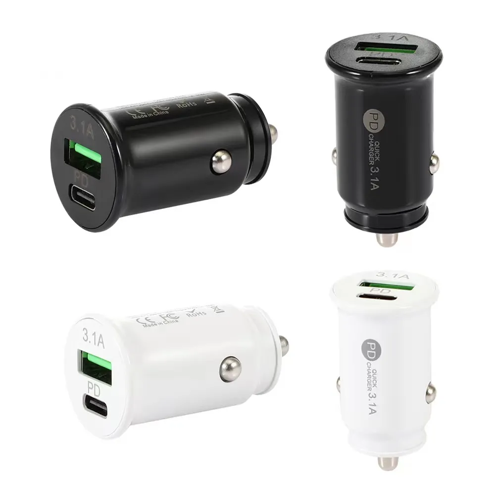 Mini chargeur de voiture USB C, charge rapide, QC3.0 PD 15W 3.1A, adaptateur de téléphone de Type C, pour iPhone 14 13 12Pro Max Xiaomi Samsung Huawei