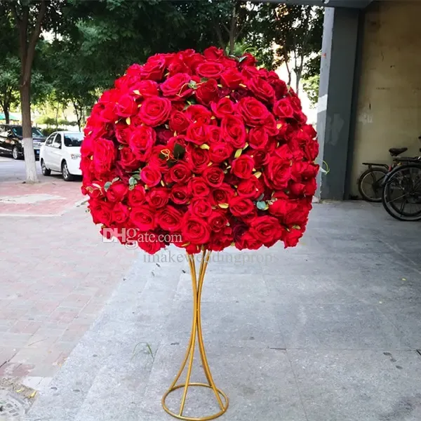 Décoration chaude 40cm 60cm 80cm Red Artificiel Kissing Romantic Silk Flower Ball For Table Centropiece Decor Decor Imake722