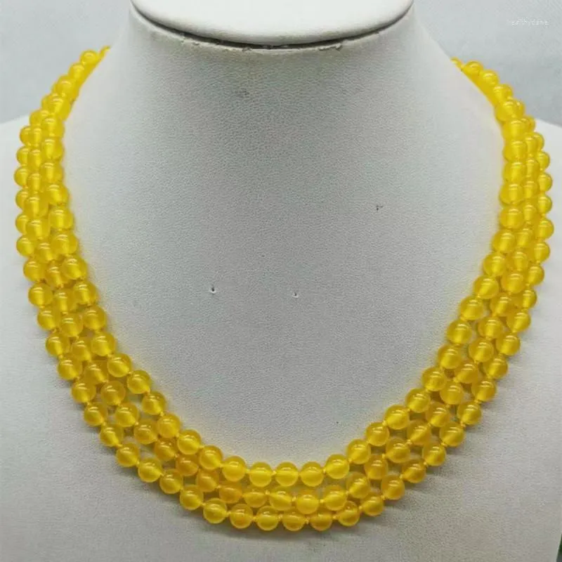 Łańcuchy 3 rzędy Piękne 6 mm żółty topaz okrągły naszyjnik 17-19 cali damski prezent biżuterii