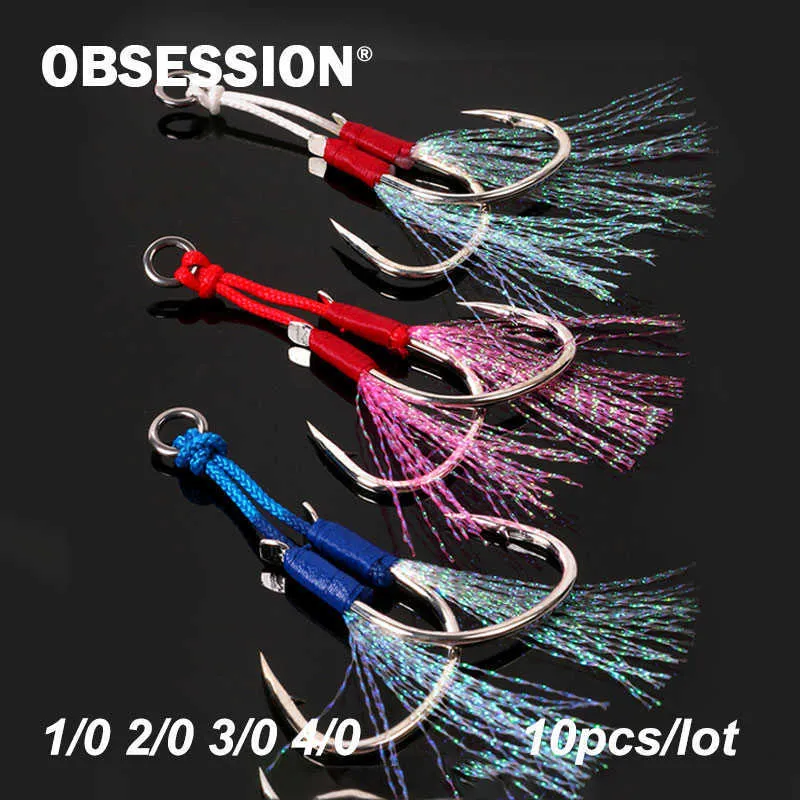 Fiskekrokar Obsession 1/0 2/0 3/0 4/0 Sea-Bream Metal Jig Fishing Hook Double Barbed Jig Carbon Fishhook carpfishing Accessories UV Light P230317