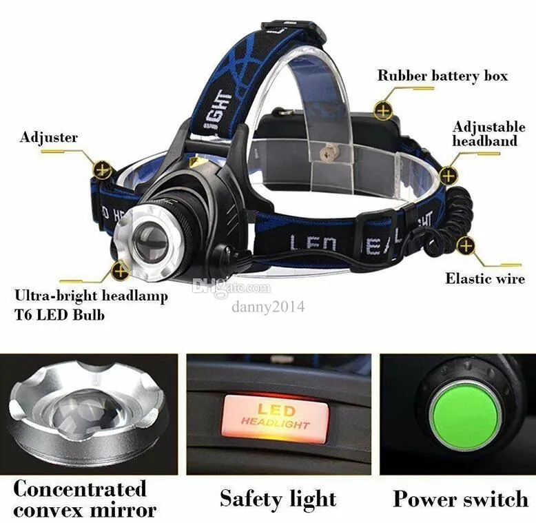 Superheller T6 -Scheinwerfer Taschenlampe 3 Modi zoomable LED -Scheinwerfer mit Batterie wiederaufladbarer Scheinwerfer Taschenlampe für Jagdcamping