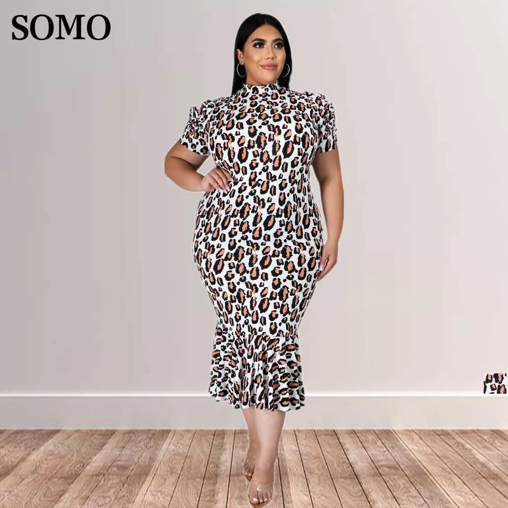 Plus Size Dresses 5xl Sexy Fashion Leopard Print Casual Slim Midi for Fat Women Clothing Wholesale Dropshipping 230307