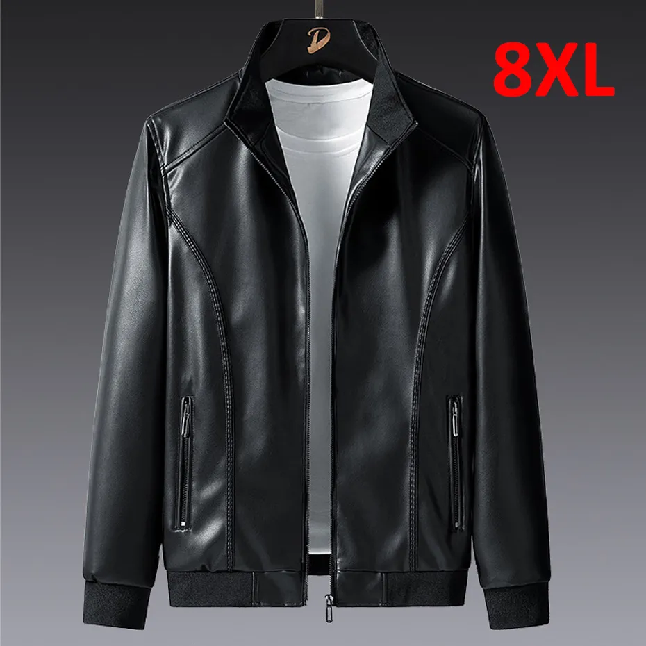 Hommes en cuir Faux grande taille 7XL 8XL veste en polyuréthane hommes manteau Cargo décontracté moto motard couleur unie s mâle grand 230324