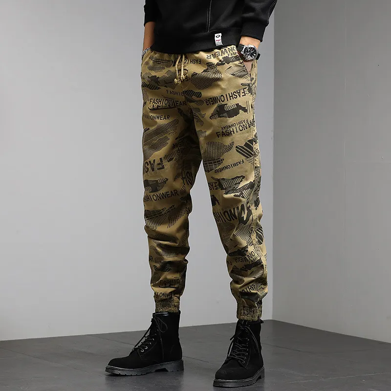 Pantalon pour hommes pantalons de survêtement en coton pour hommes camouflage élasticité taille cargo militaire jogger hip hop khaki pantalon décontracté streetwear 230324