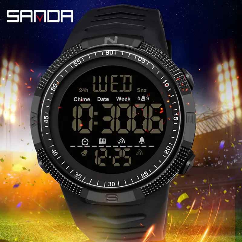 Armbandsur Military Sport Watch Mens Clock Fashion Märke Sanda Digital armbandsur Stuffsäker nedräkning Klockor Waterproof Hour Armband 230324
