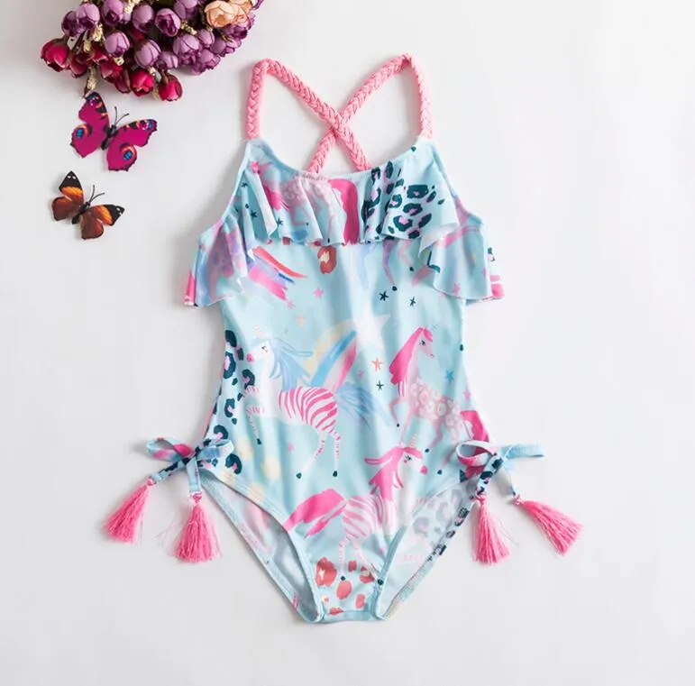 Été bébé une pièce impression maillot de bain pour filles plage maillot de bain bikini dessin animé mignon enfants tenues de natation